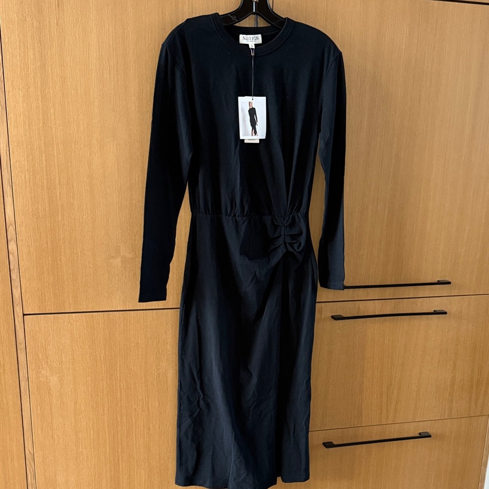 NATION LTD Long Sleeve Black Cotton Maxi Dress Jet Black Color Size Small NWT